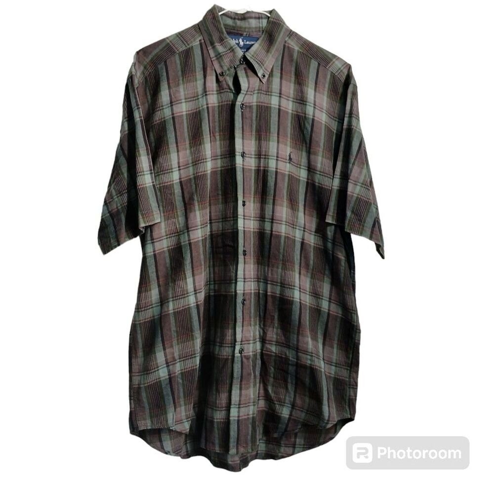 Ralph Lauren Blake Dress Shirt Men M Plaid Button Down Short Sleeve